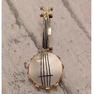 Mother of Pearl Gold Tone Banjo Brooch Instrument